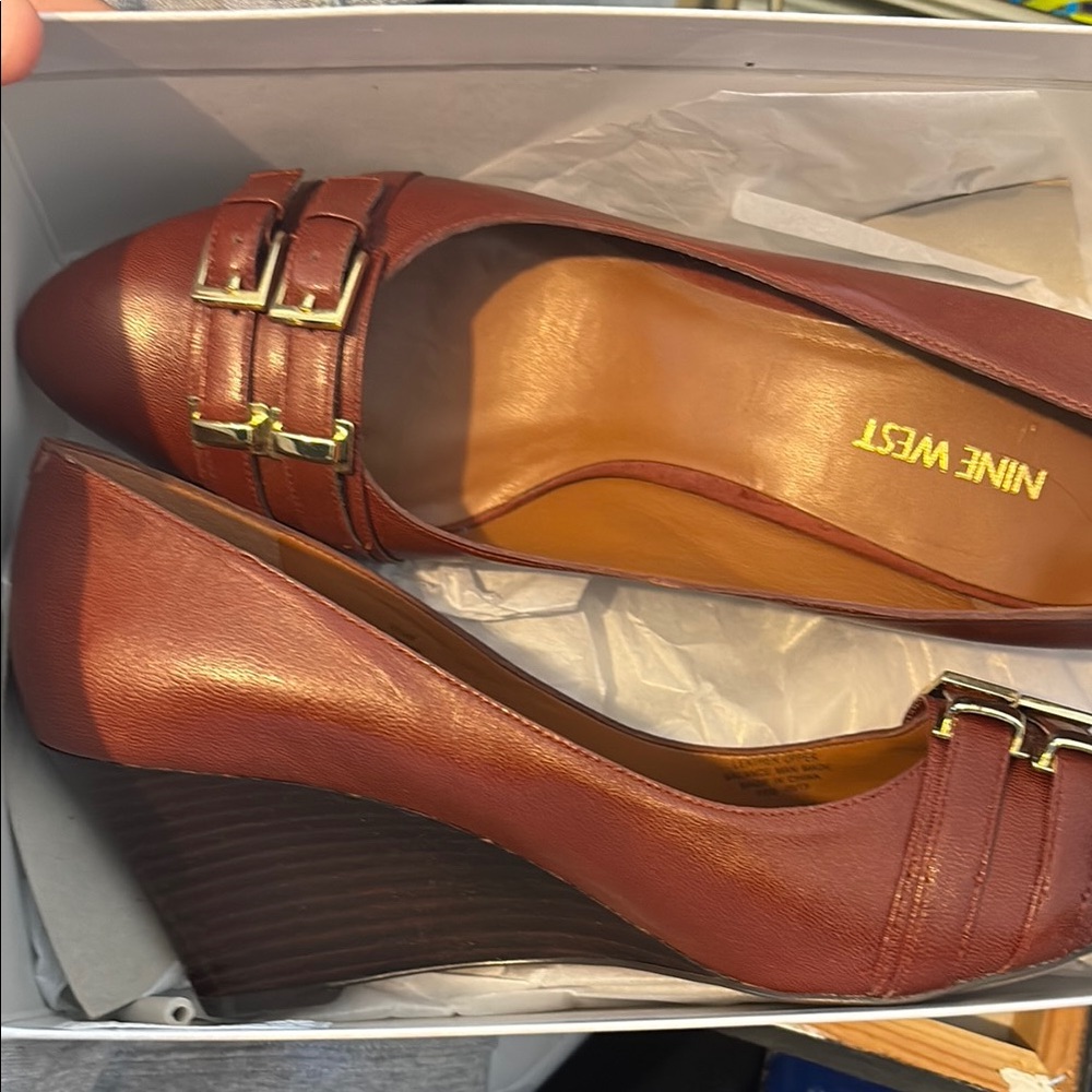 Nine West Brown Wedges with Gold Detail